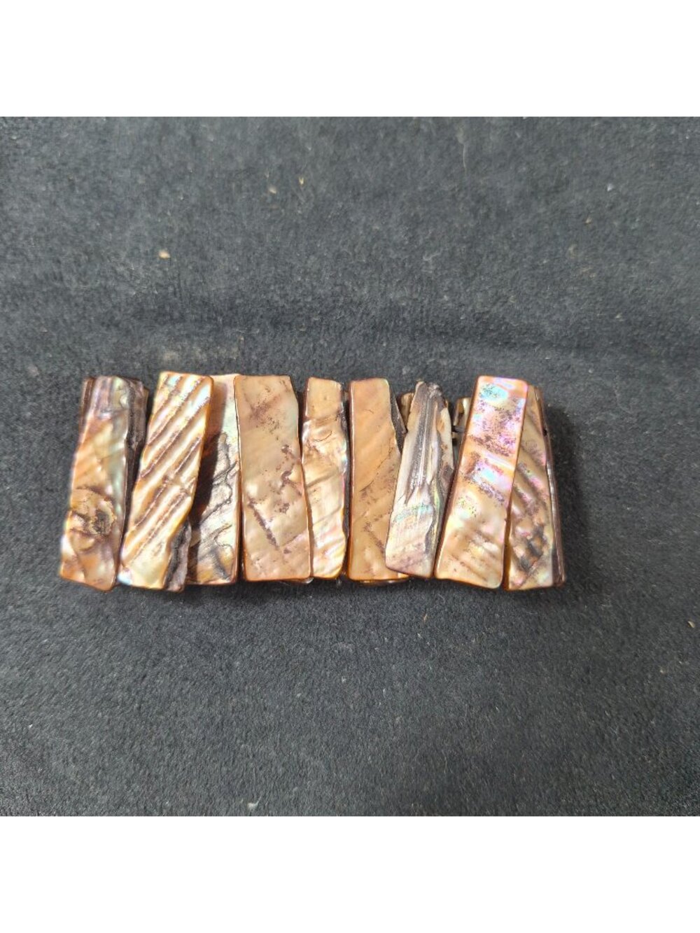 Mother of Pearl Shell Stretch Bracelet Brown Iridescent Wide Statement